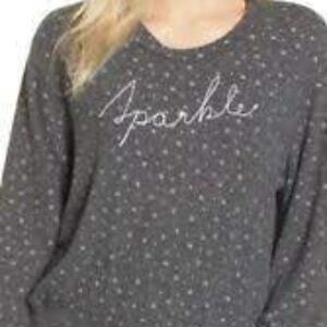 SUNDRY Sparkle Sweatshirt 1 Womens Size Small Split Back Star Galaxy Print Top